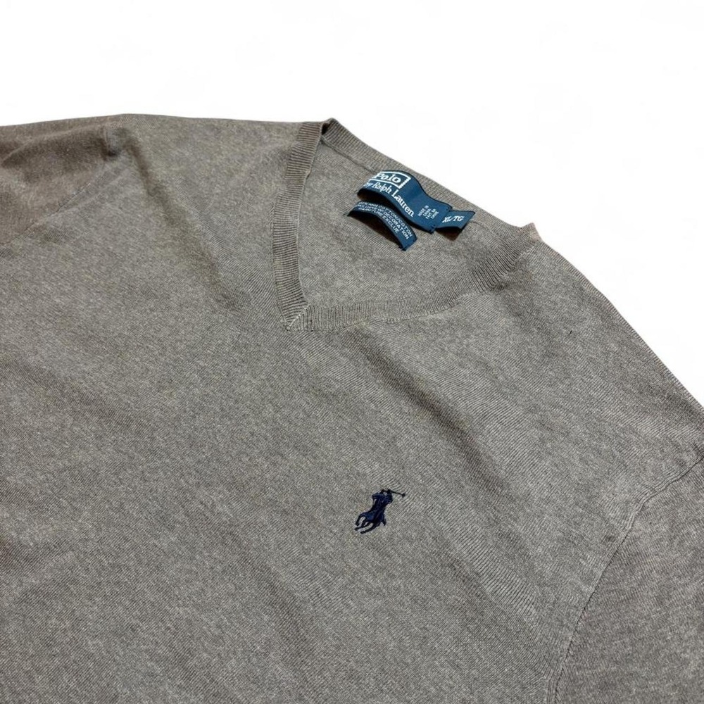Polo Ralph Lauren Pima Cotton V-Neck Sweater Gray Mens XL Heather Grey Navy Pony